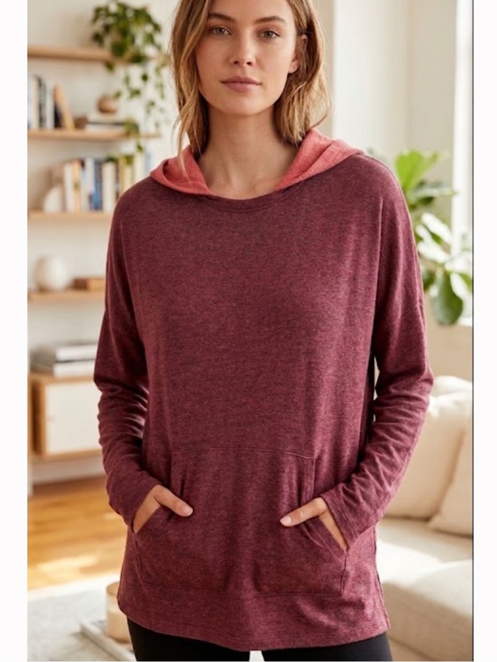 Sundry Maroon Hooded Pullover sweater pullover size 3 which equals Large